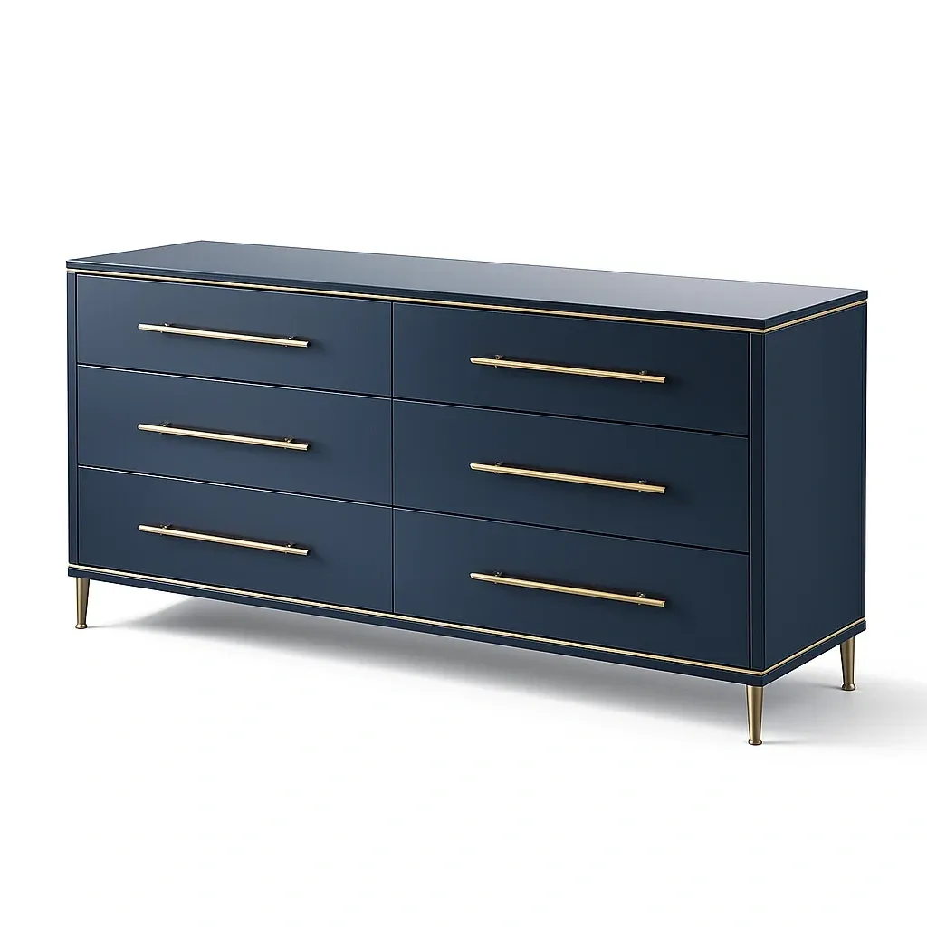 Kommode mit Schubladen MDF mit 6 Schubladen Blau und Gold-Sofioma