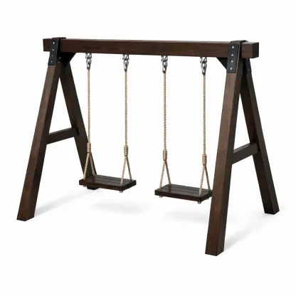 Kinderschaukel aus Holz mit Naturfaser-Seilen Dunkelbraun-Sofioma