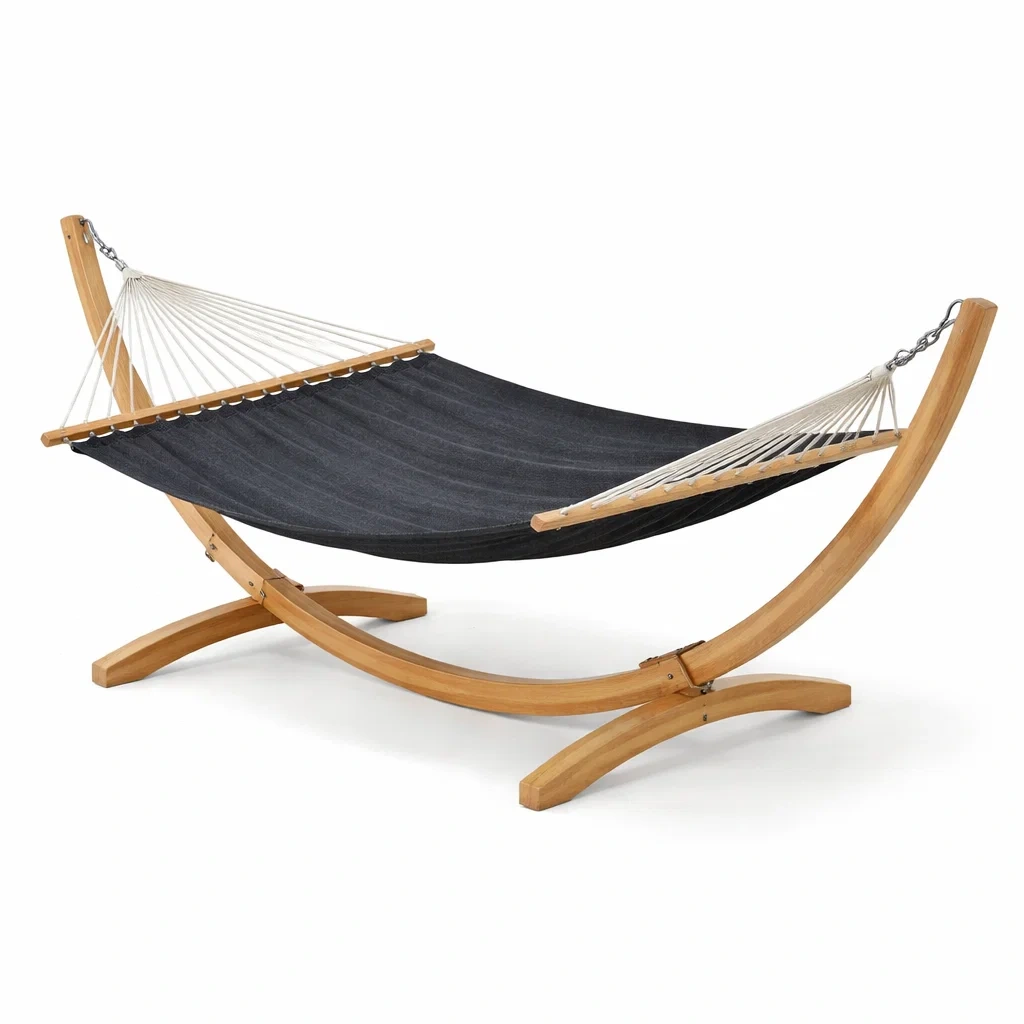 Hängematte freistehend Holzrahmen Baumwollmischgewebe Schwarz-Sofioma