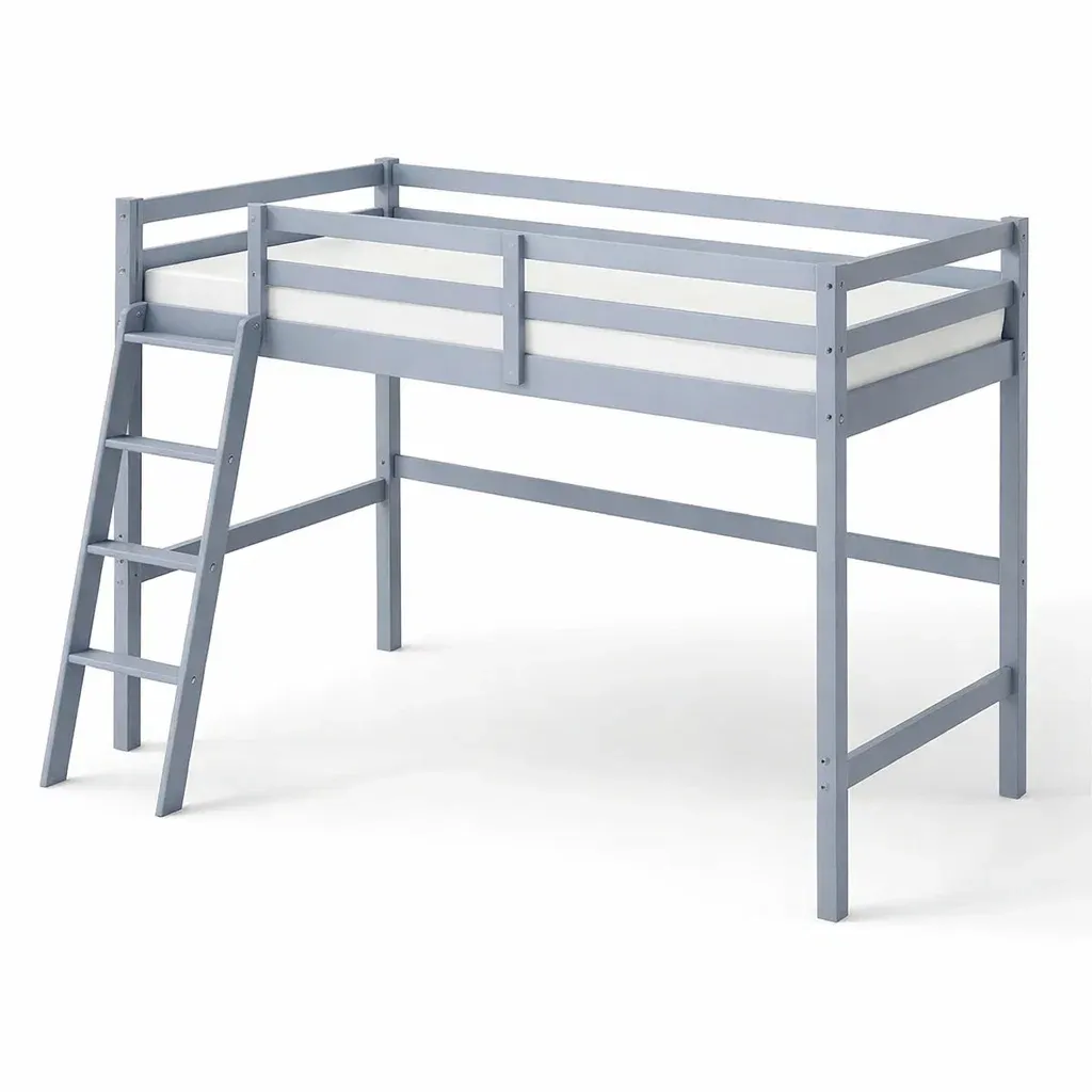 Hochbett aus Kiefernholz mit integrierter Leiter Grau-Sofioma