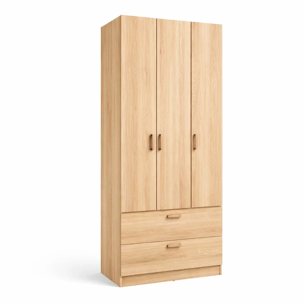 Kleiderschrank Holz Eiche 3 Türen 2 Schubladen-Sofioma