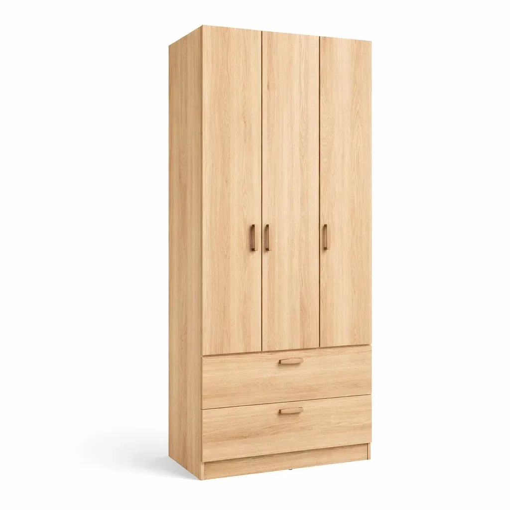 Kleiderschrank Holz Eiche 3 Türen 2 Schubladen-Sofioma