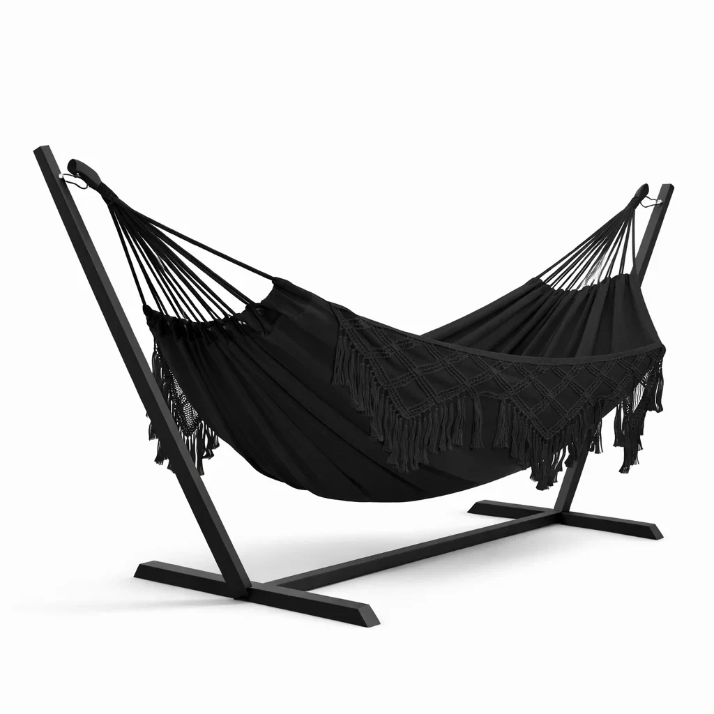 Hängematte aus Polyester mit Stahlgestell Schwarz-Sofioma