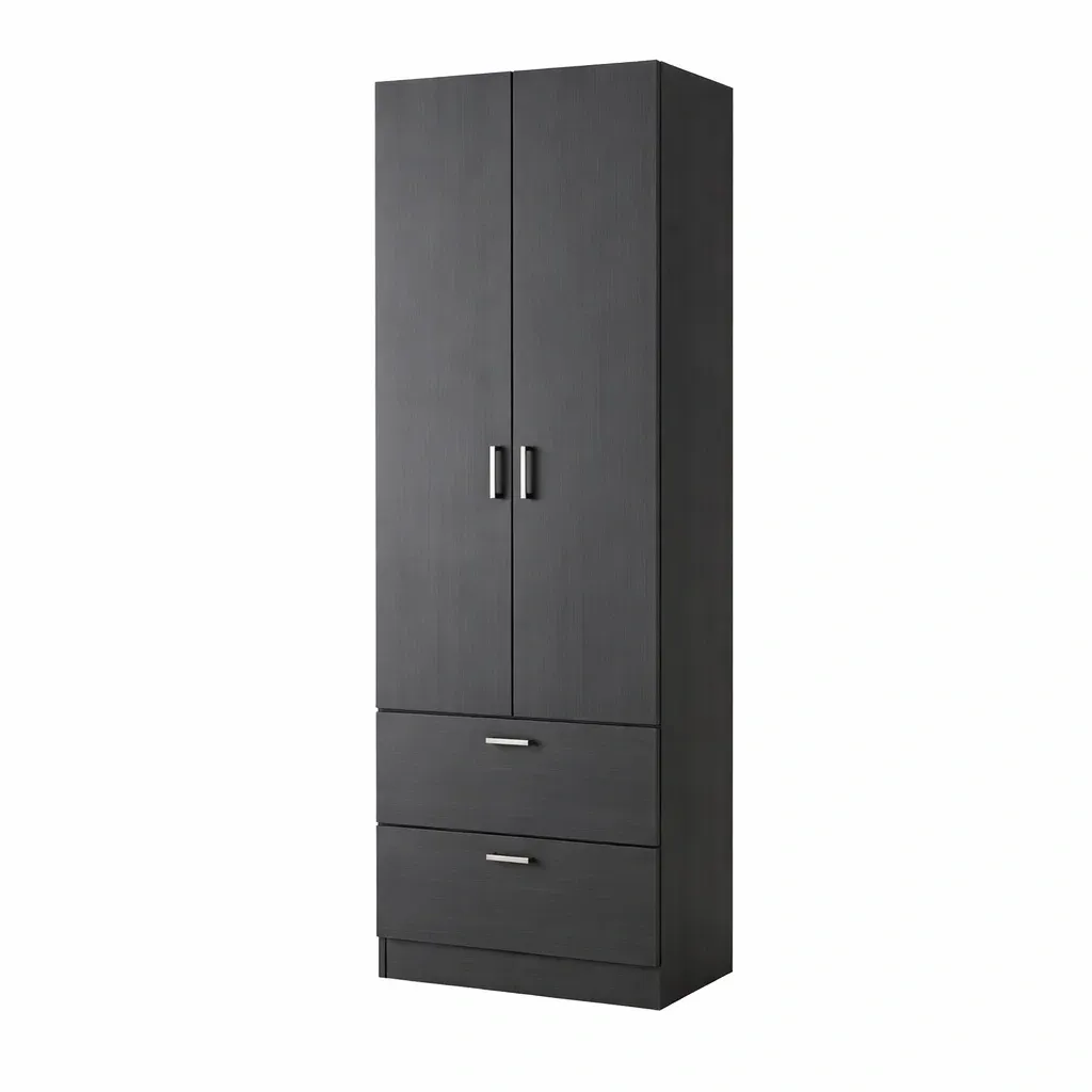 Kleiderschrank Holzwerkstoff Anthrazit 2 Türen 2 Schubladen-Sofioma
