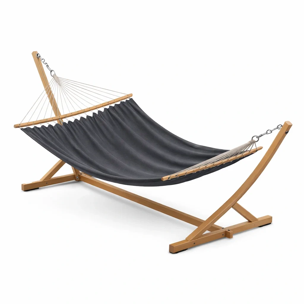 Hängematte Holzgestell Baumwolle Anthrazit-Sofioma