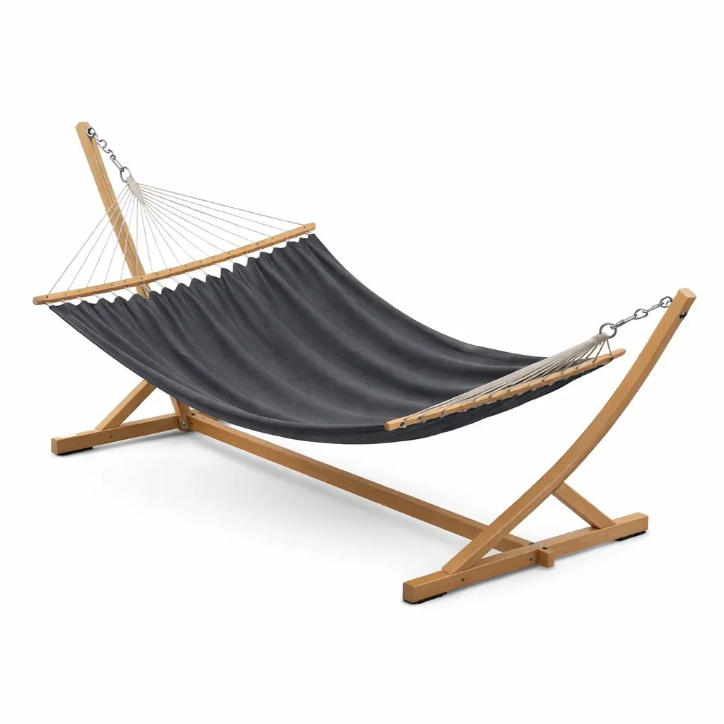 Hängematte Holzgestell Baumwolle Anthrazit-Sofioma