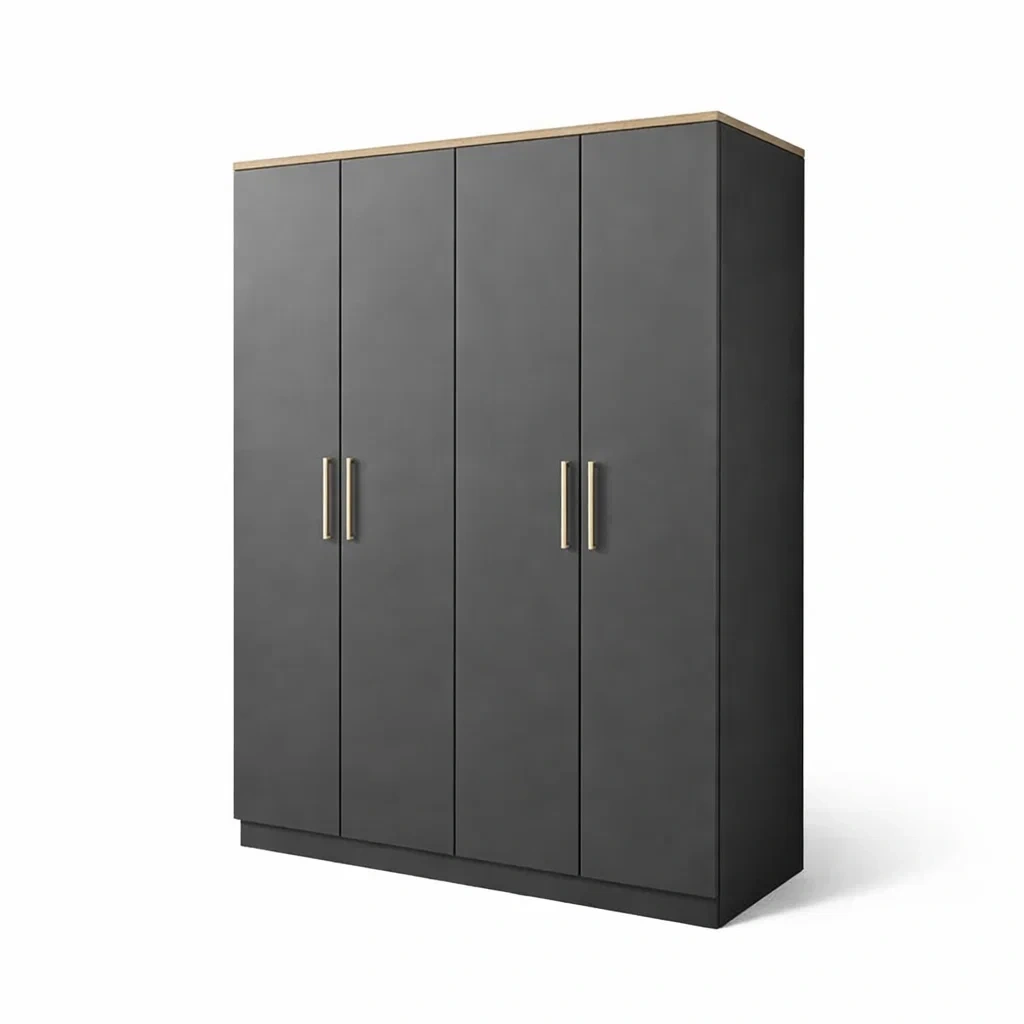 Kleiderschrank 4-türig MDF Schwarz 180 x 200 x 60 cm-Sofioma