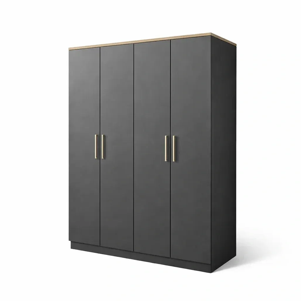 Kleiderschrank 4-türig MDF Schwarz 180 x 200 x 60 cm-Sofioma