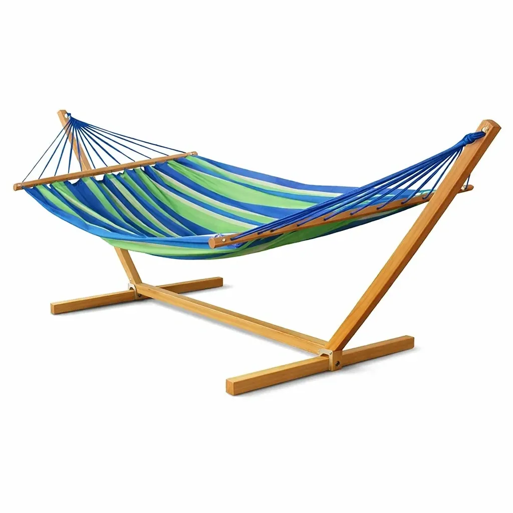 Hängematte Holzgestell Baumwolle Blau Grün-Sofioma