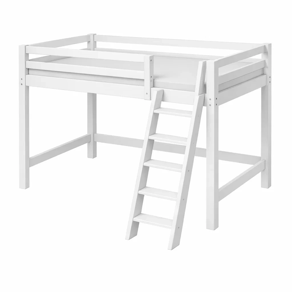 Hochbett Holz Weiß mit Leiter 200 x 100 x 180 cm-Sofioma