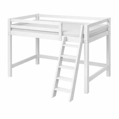 Hochbett Holz Weiß mit Leiter 200 x 100 x 180 cm-Sofioma