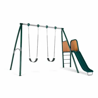 Kinderschaukel-Set aus verzinktem Stahl mit Rutsche Grün/Braun-Sofioma