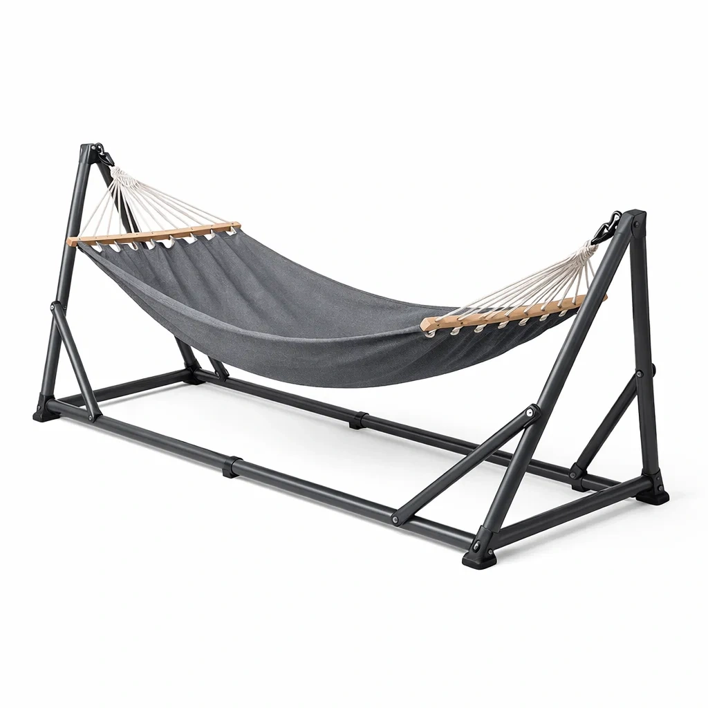 Hängematte mit Stahlgestell und Baumwollgewebe Grau-Sofioma