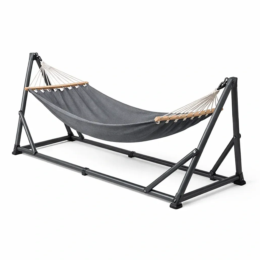 Hängematte mit Stahlgestell und Baumwollgewebe Grau-Sofioma