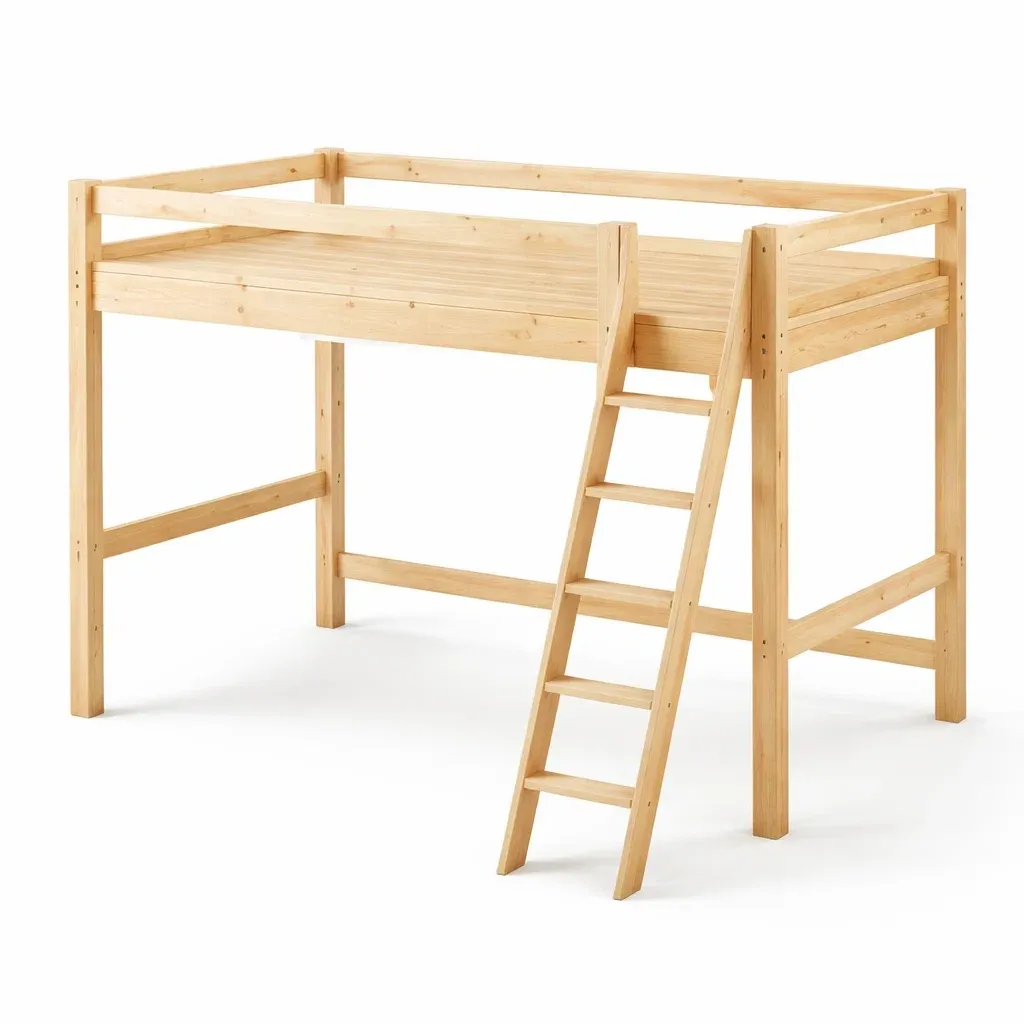 Hochbett Kinder Holz 200 x 90 x 173 cm Natur mit Leiter-Sofioma