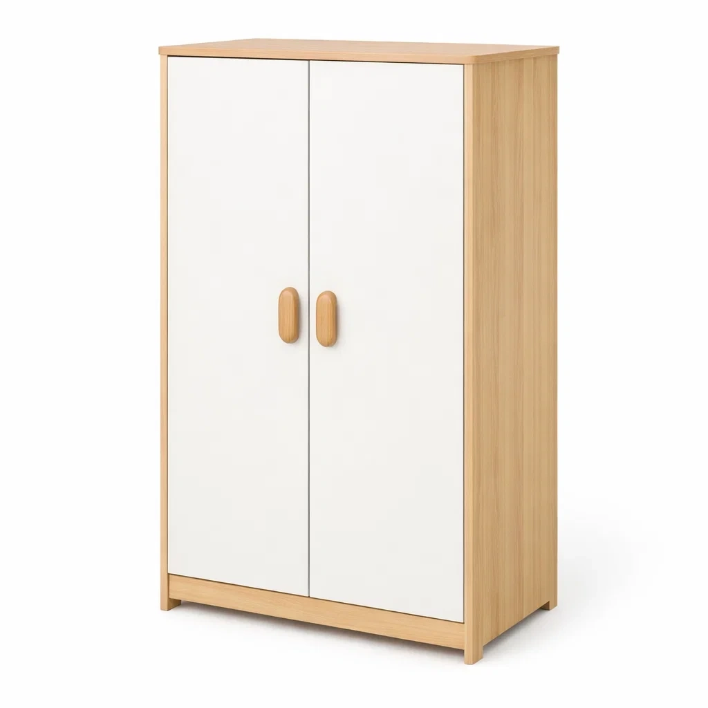 Kleiderschrank Holzfaserplatte 2 Türen Weiß/Natur 80 x 40 x 120 cm-Sofioma