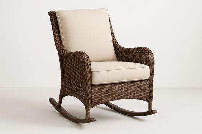 Wicker Rocking Chair with Polyester Cushions Brown/Beige-Bloompadds