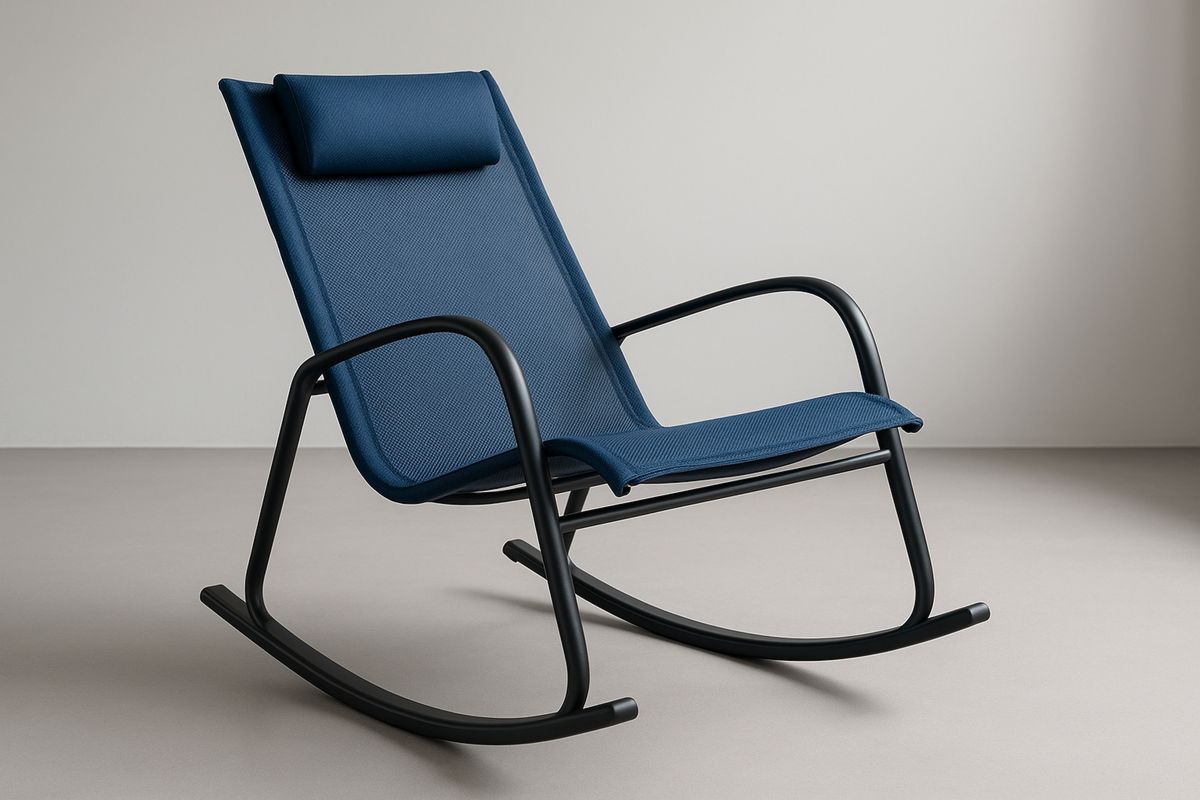 Rocking Chair Steel Frame Blue Polyester Fabric L90cm H80cm W60cm-Bloompadds