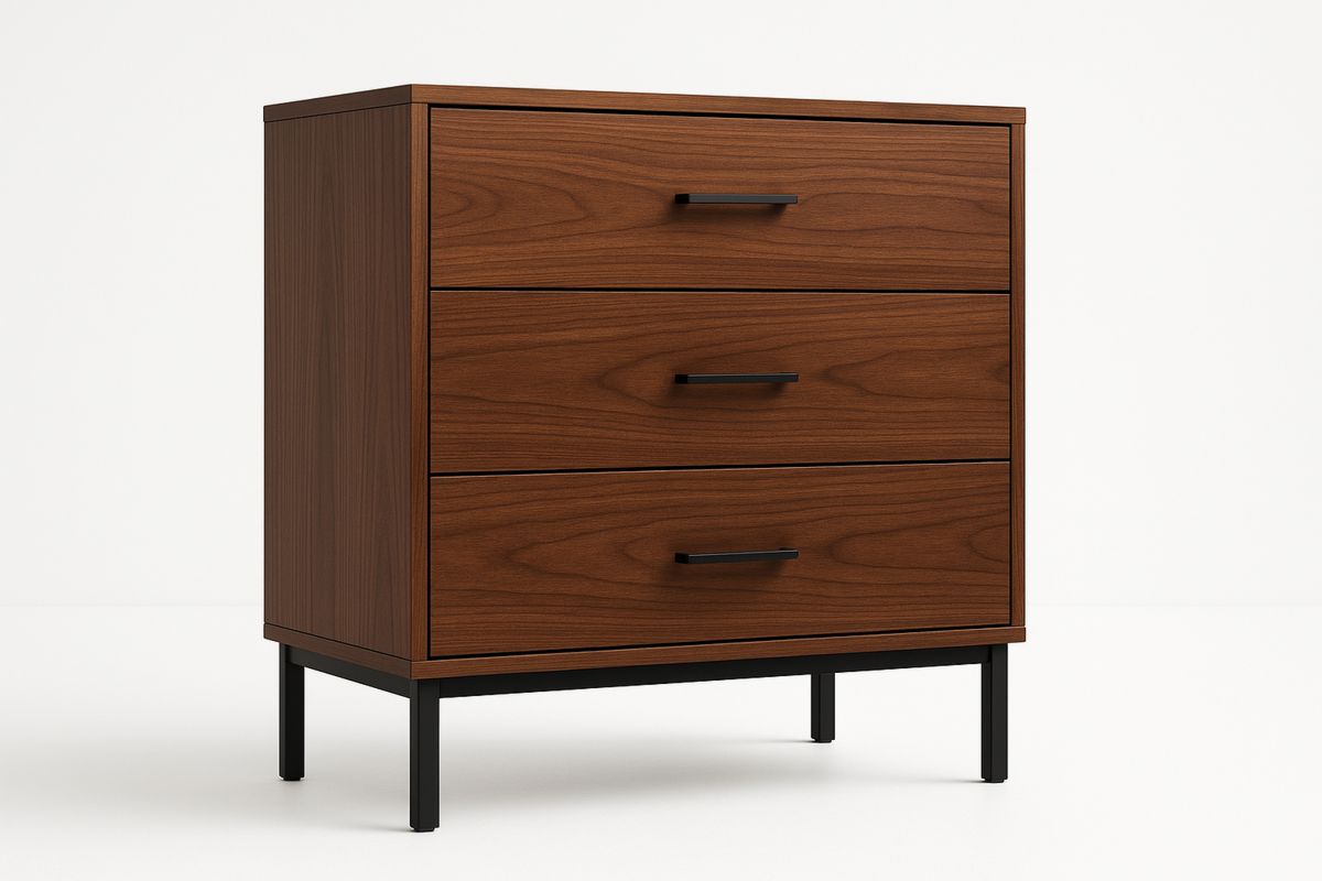 Walnut Wood Veneer Chest of Drawers with Black Metal Legs 80x40x90 cm-Bloompadds