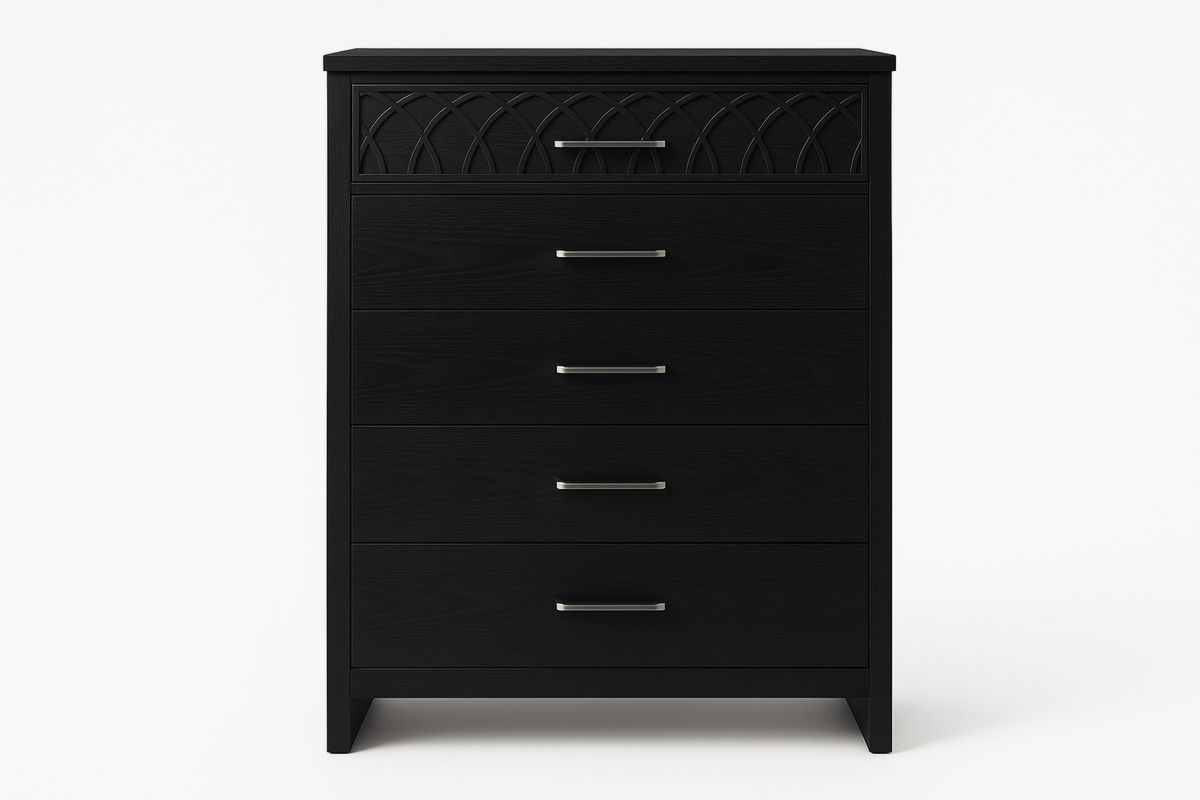 Black Wooden Chest of Drawers with Five Drawers-Bloompadds