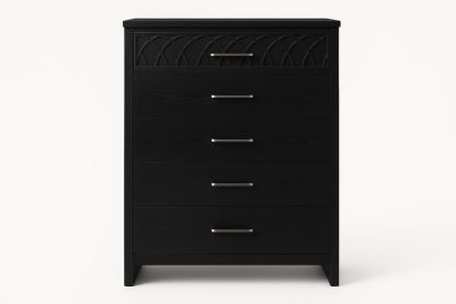 Black Wooden Chest of Drawers with Five Drawers-Bloompadds