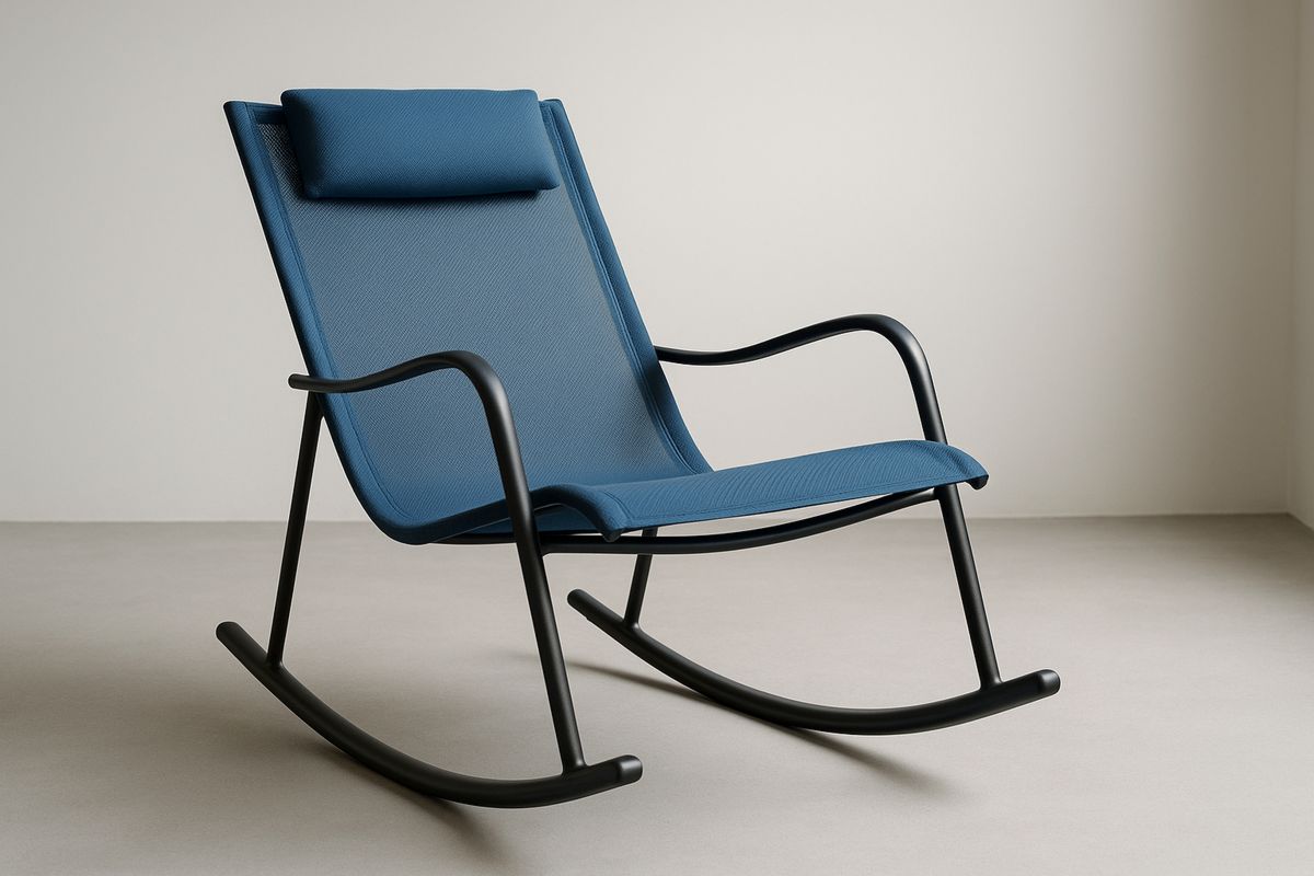 Outdoor Rocking Chair Steel Frame Textilene Fabric Blue-Bloompadds