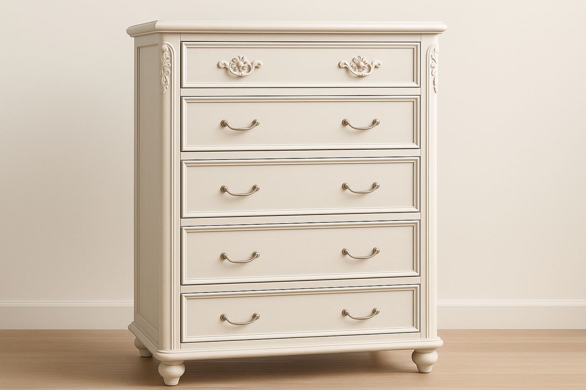 Ivory MDF Tallboy Chest of Drawers 5-Drawer 130cm x 90cm x 45cm-Bloompadds