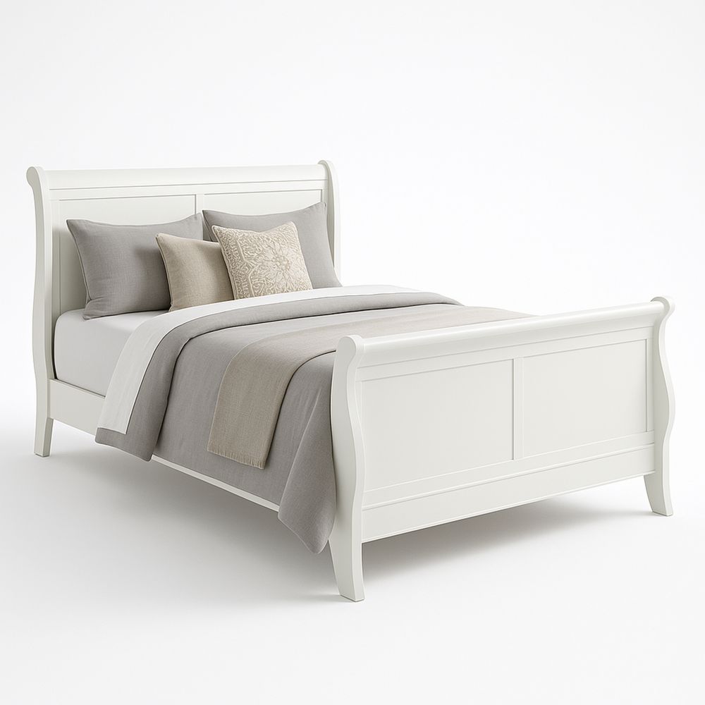 Wooden Sleigh Bed Frame White Queen Size-Bloompadds