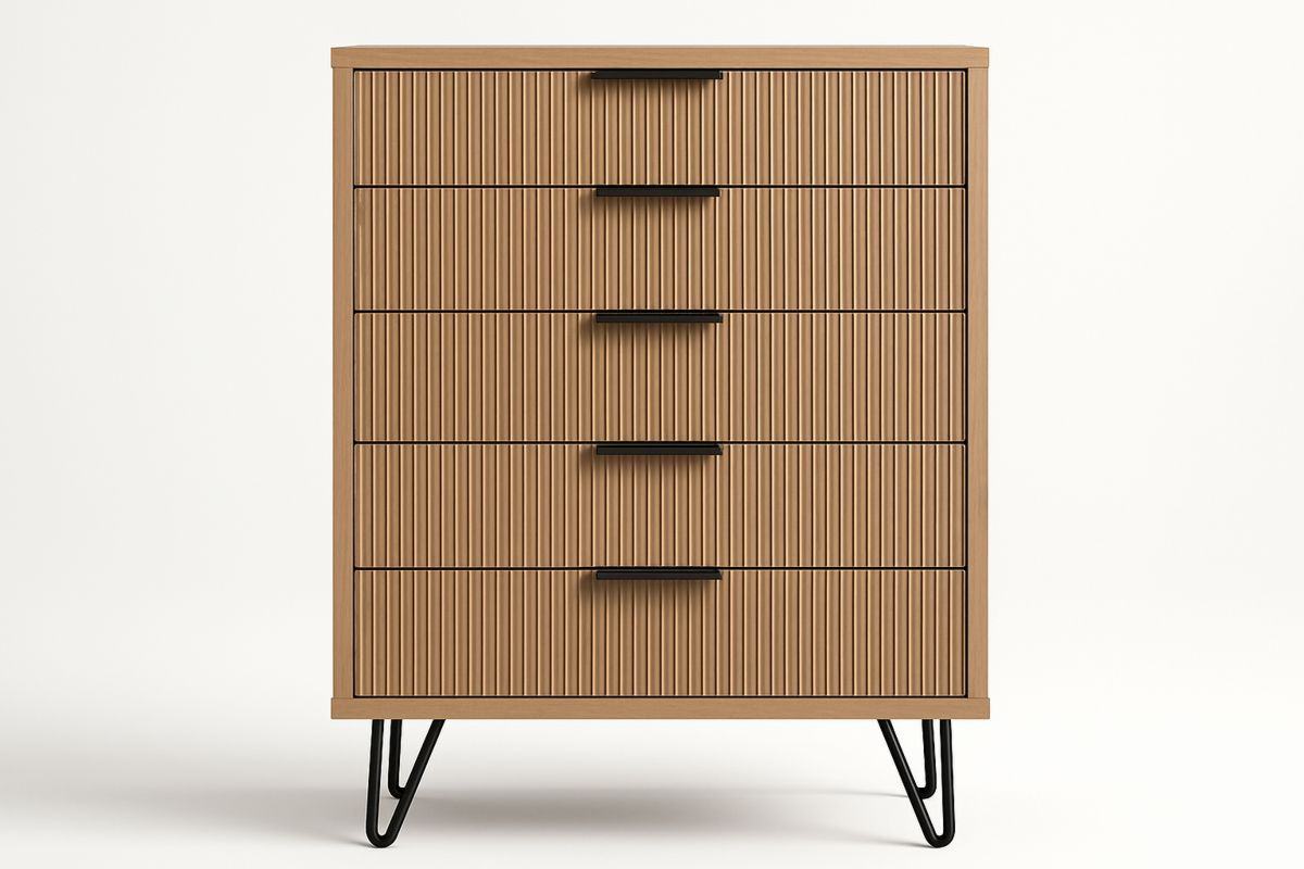 Wooden Chest of Drawers with 5 Drawers and Metal Hairpin Legs-Bloompadds