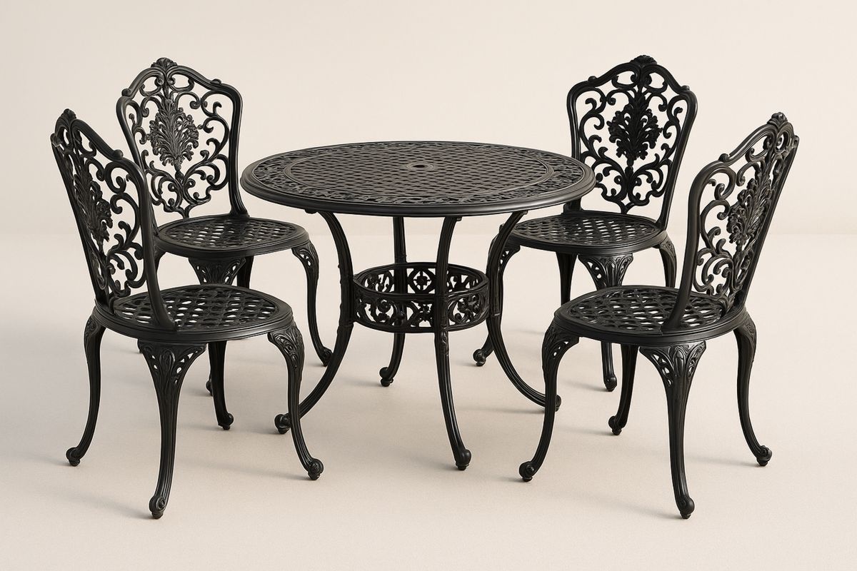 Black Cast Aluminium Outdoor Table and Chair Set