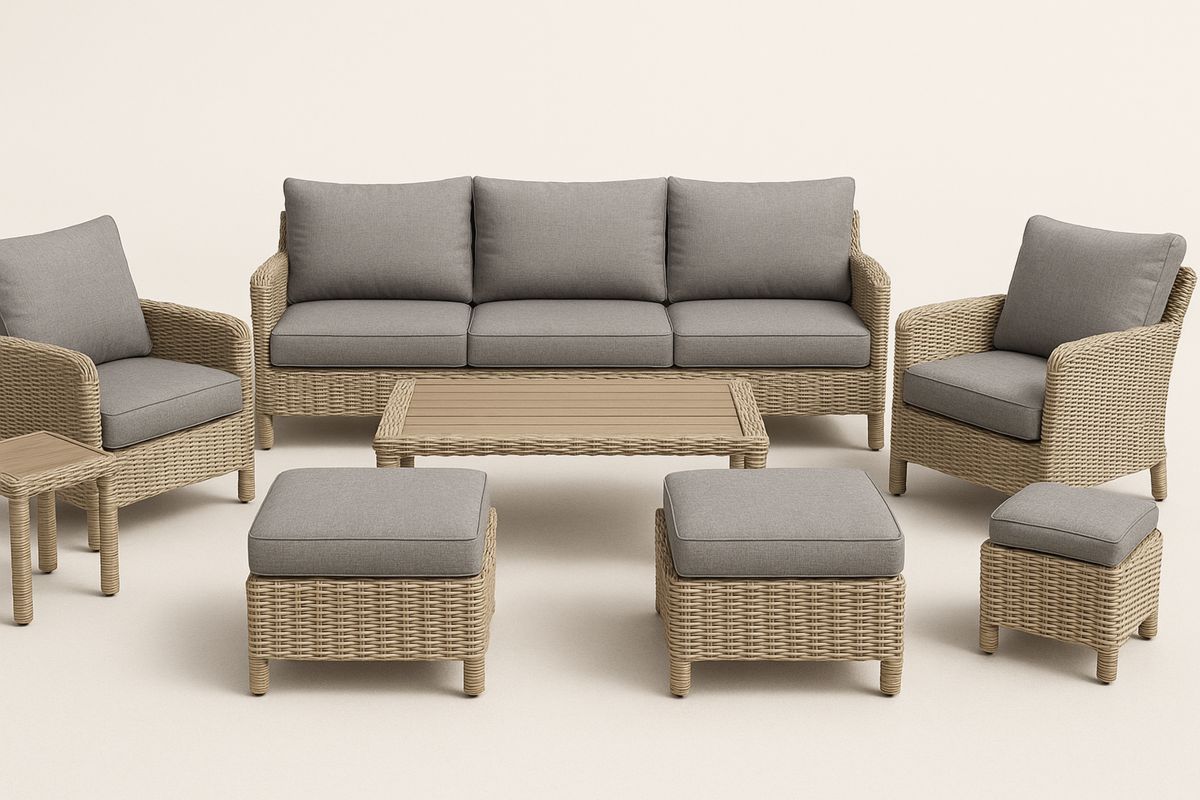 Outdoor Wicker Lounge Set with Cushions Beige/Grey