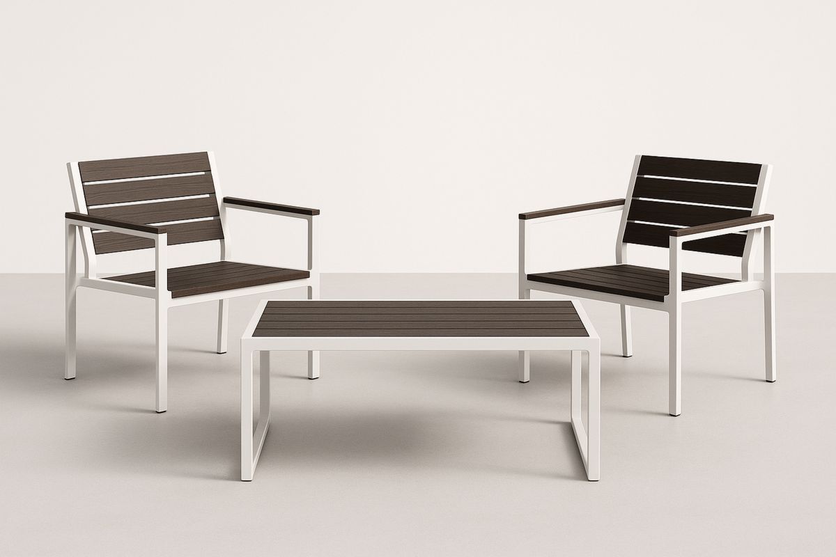 Outdoor Patio Lounge Set Aluminium Frame Brown/White