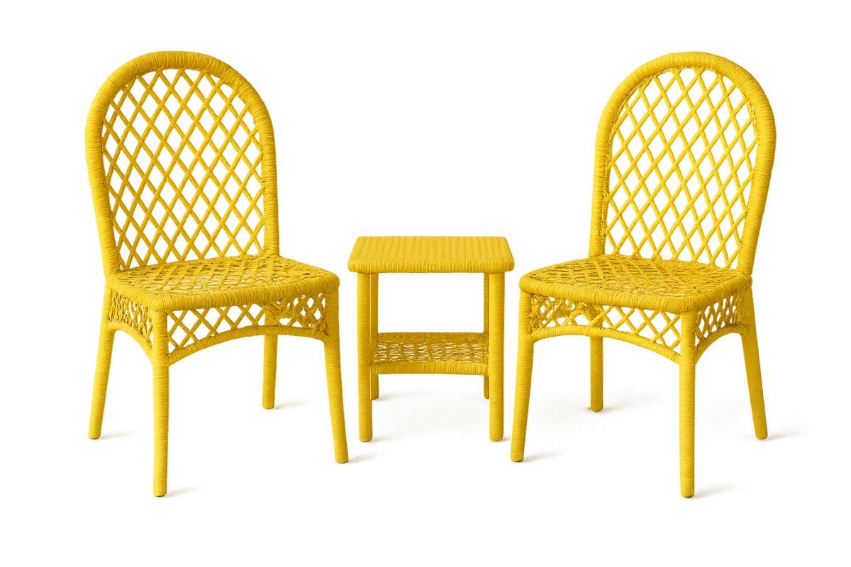 Yellow PE Rattan Outdoor Chair and Table Set