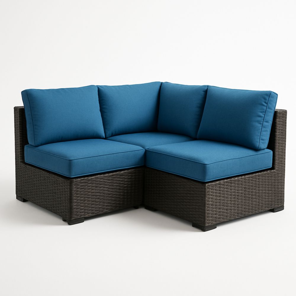 Outdoor Corner Sofa Set Wicker Frame Blue Polyester Cushions 165cm x 165cm