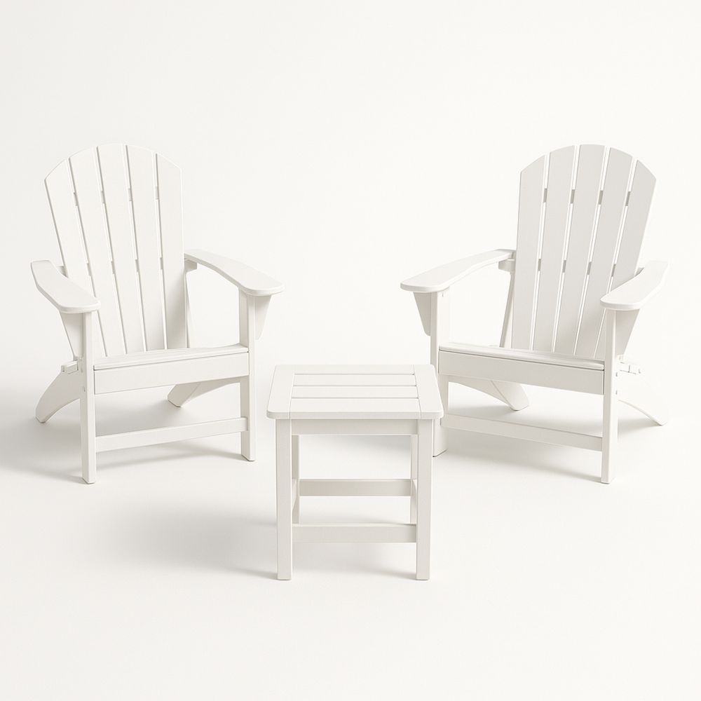 Outdoor Adirondack Chair and Table Set Wood White