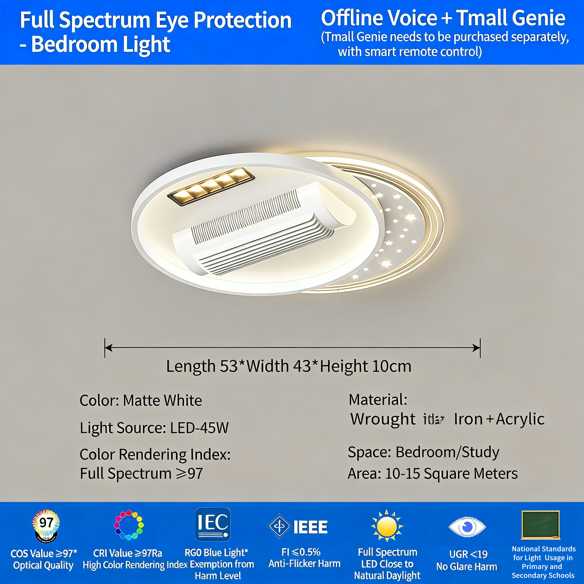 Bladeless Ceiling Fan Light - Full Spectrum Air Conditioning Fan