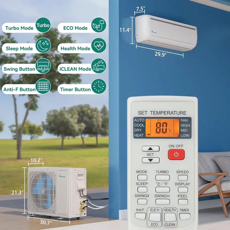 Supports Wi-Fi, Energy Efficiency Ratio 19/20 SEER2, 115V Inverter Ductless Air Conditioner