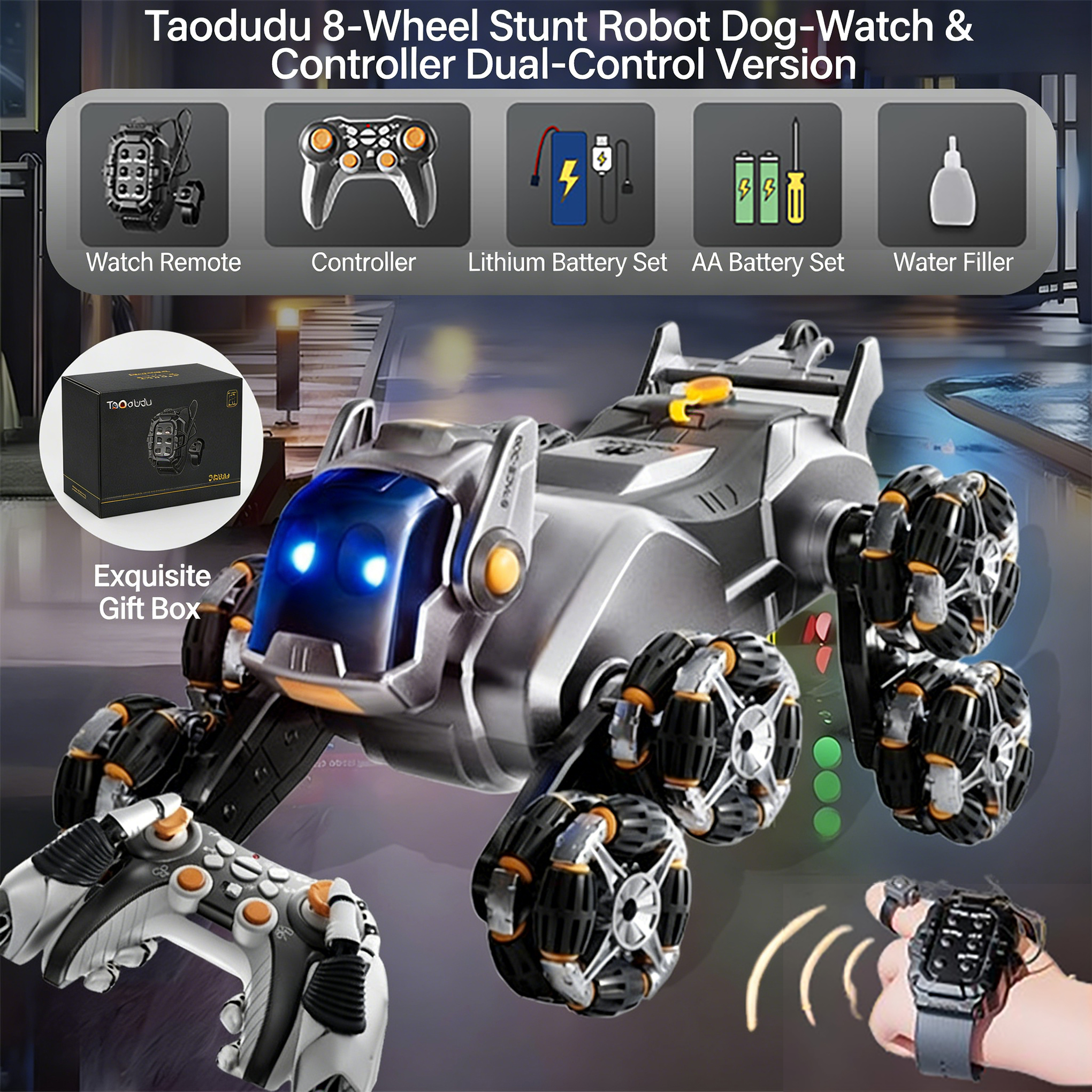 Electric intelligent eight-wheeled robotic dog toy car