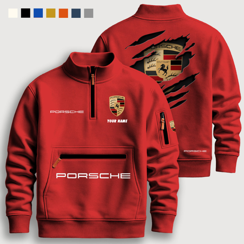 Half-zip stand-up collar fleece-lined sweatshirt