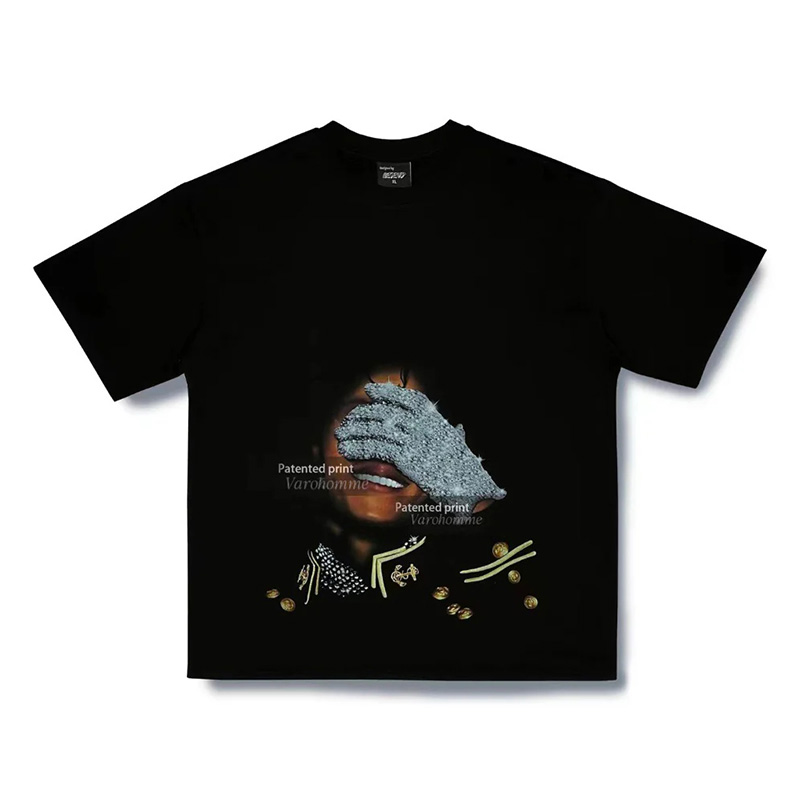 Rhinestone Hand-Patterned Print T-Shirt