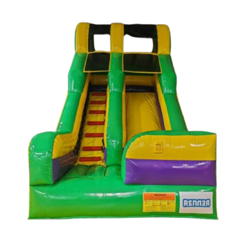 Yellow and green double-track inflatable slide