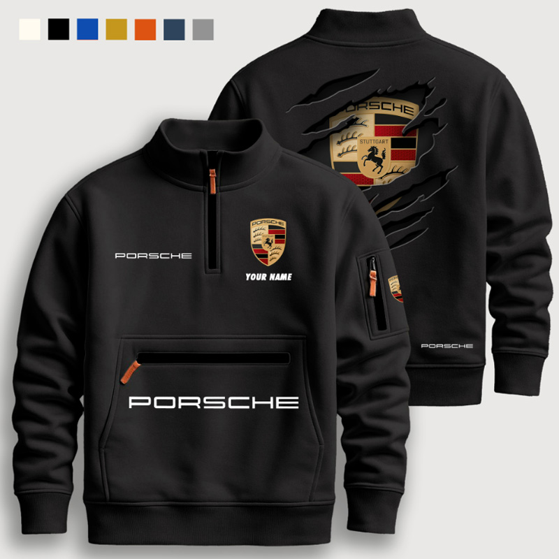 Half-zip stand-up collar fleece-lined sweatshirt