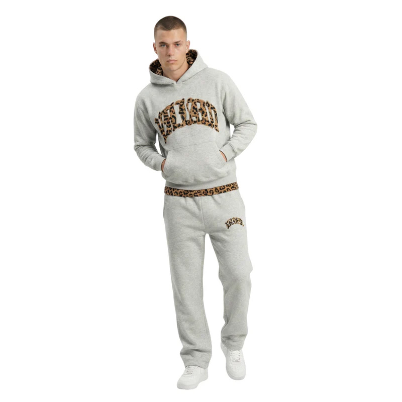 Leopard print patchwork cropped hoodie set