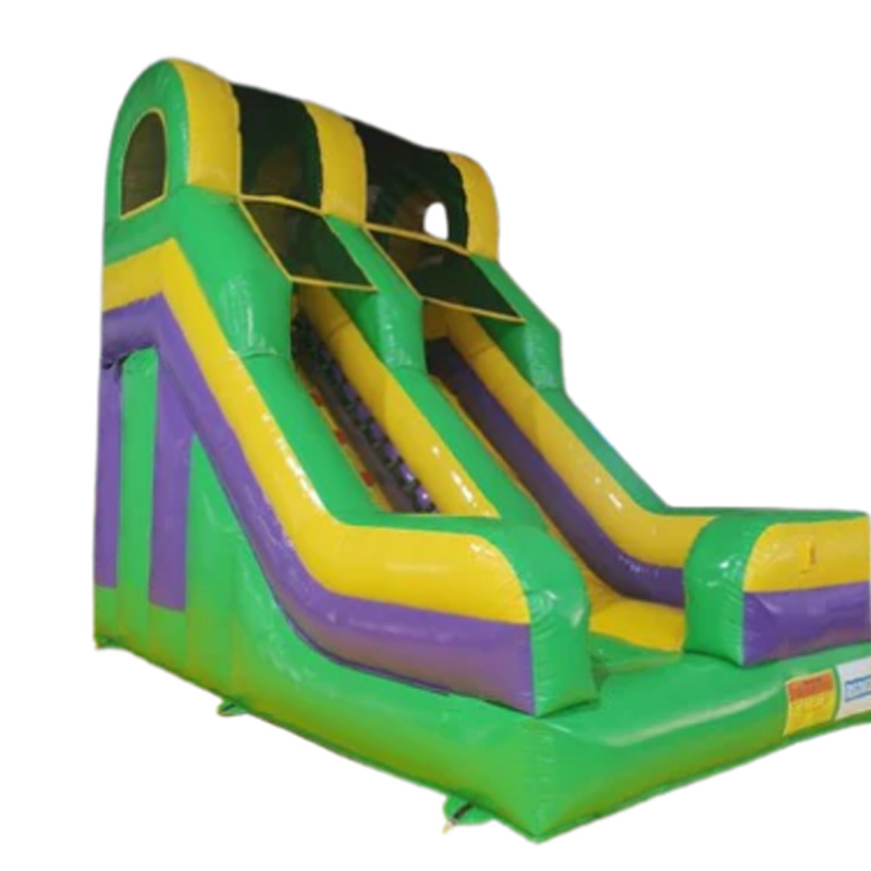 Yellow and green double-track inflatable slide