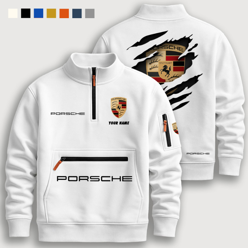 Half-zip stand-up collar fleece-lined sweatshirt