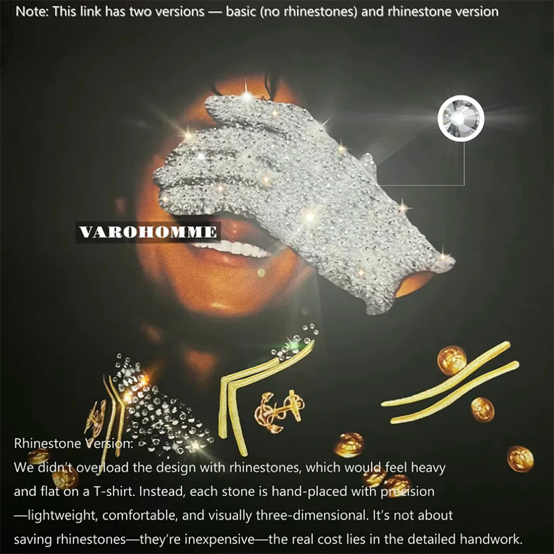 Rhinestone Hand-Patterned Print T-Shirt