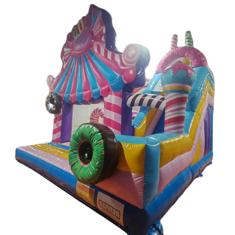 Candy-themed inflatable castle slide