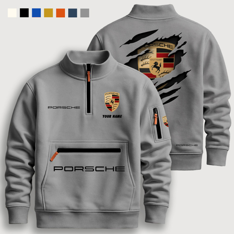 Half-zip stand-up collar fleece-lined sweatshirt