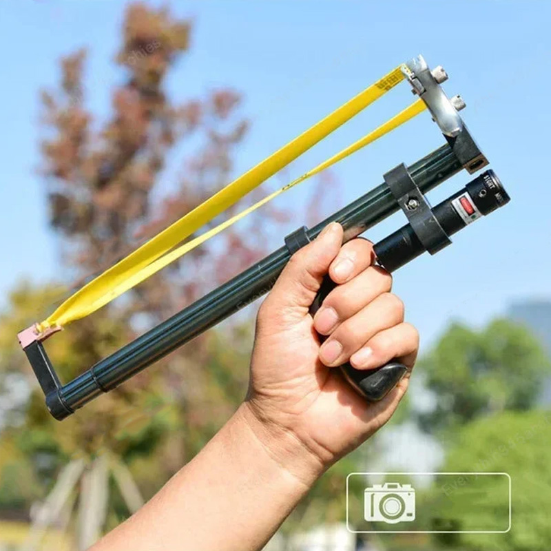 Laser-aimed telescopic slingshot
