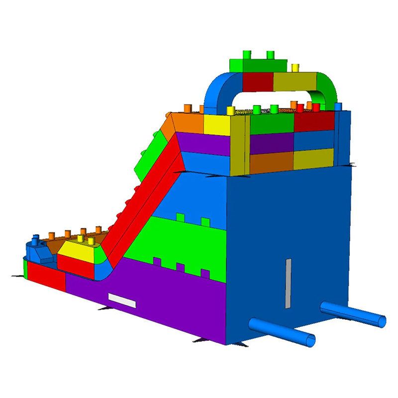 Rainbow Building Block Three-Track Inflatable Slide